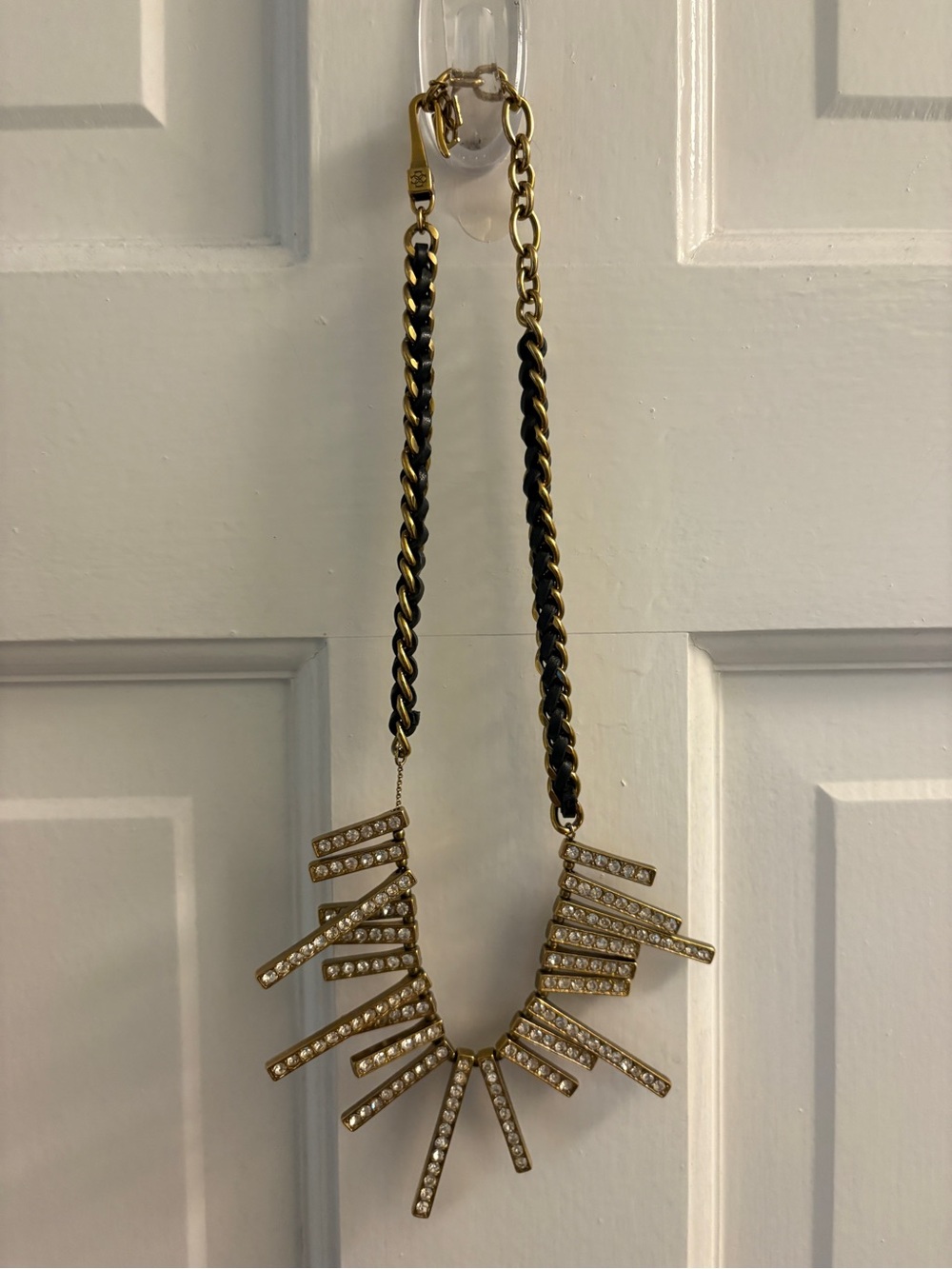 🍷 Gold Tone Black Chain Statement Necklace with Crystal Bars